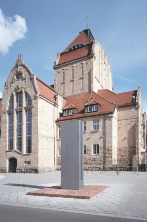 granite artwork at the church square