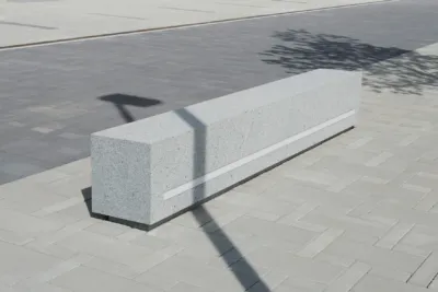 bench made of light natural stone with integrated LED strip