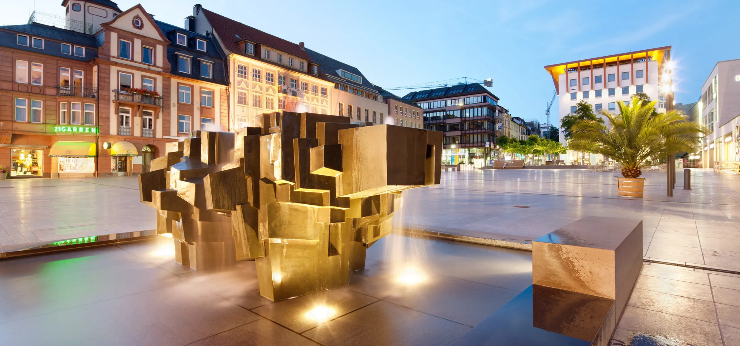 Fountain system with fountains by night