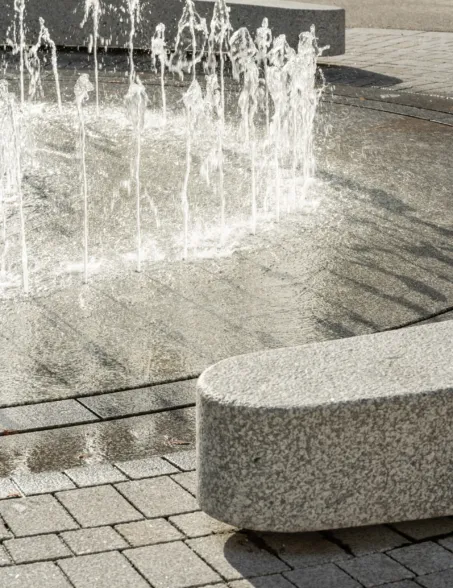fountain field made of granite with benches