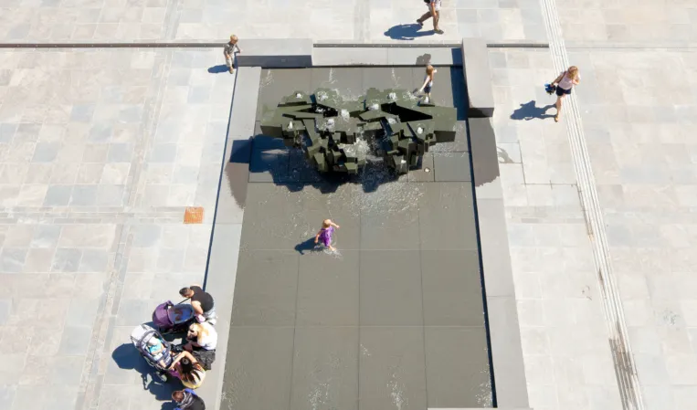 fountain with sculpture in the center top view