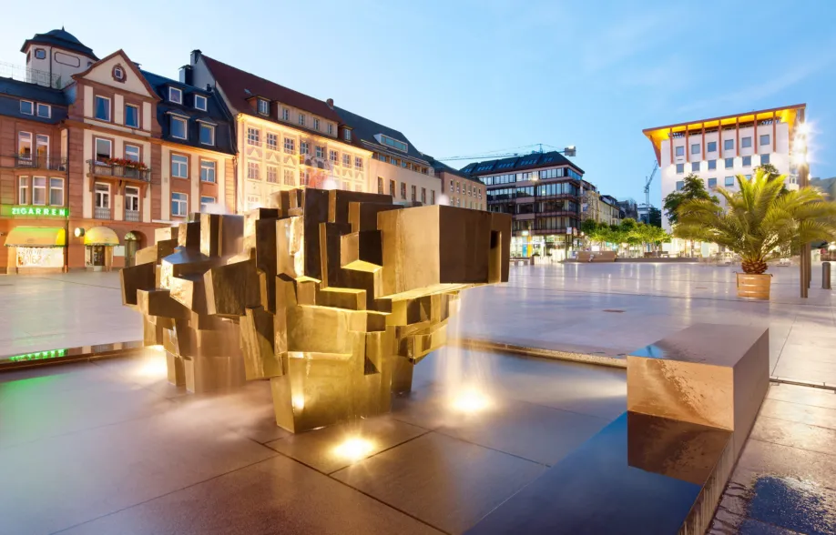 Fountain system with fountains by night