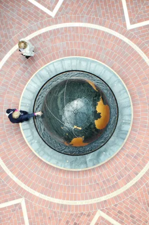 Floating granite sphere viewed from above