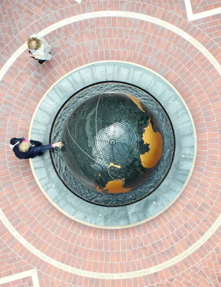 Floating granite sphere viewed from above
