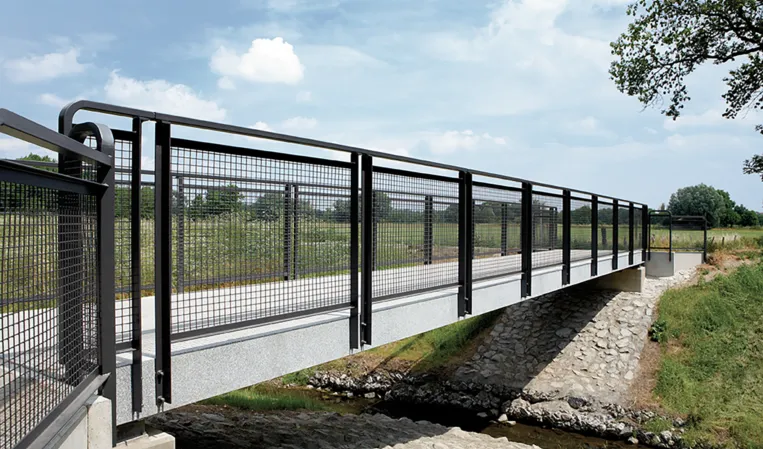 Pedestrian bridge with black railing