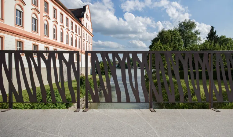 Granite bridge with floral railing