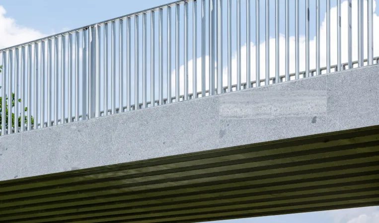 Underside view of a post-tensioned granite bridge