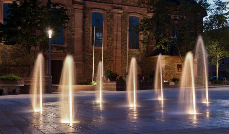 Water jet field at night