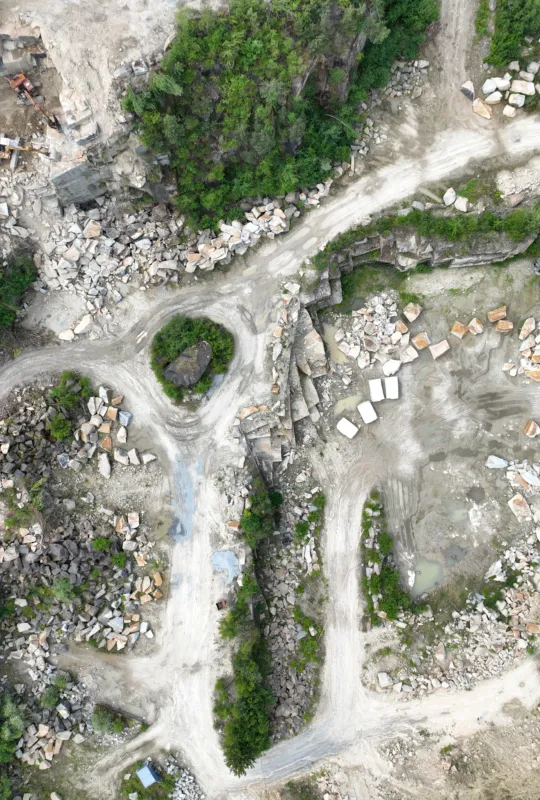 drone footage of a qaurry in the bavarian forest