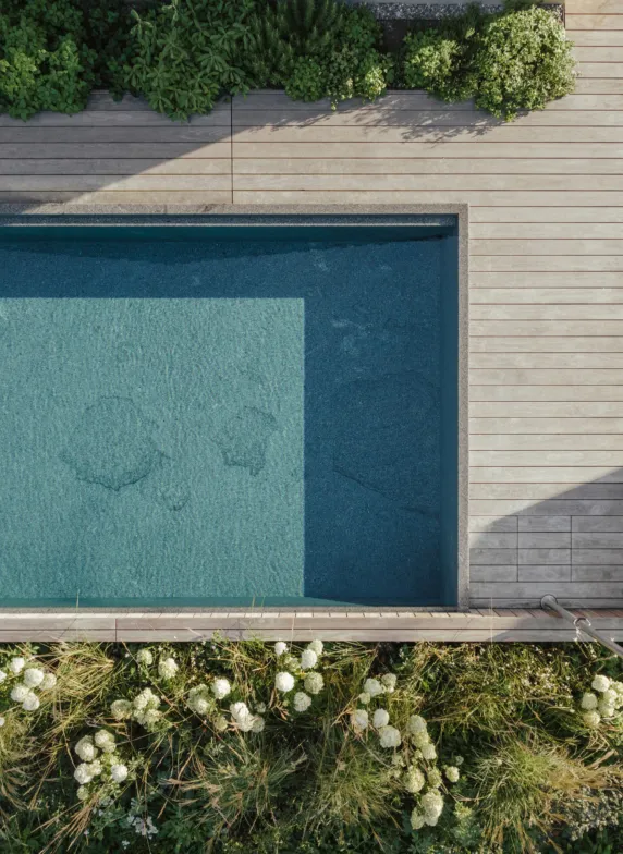 Top view of a solid granite swimming pool