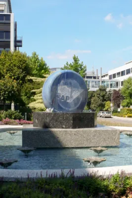 blue natural stone disc in a fountain installation